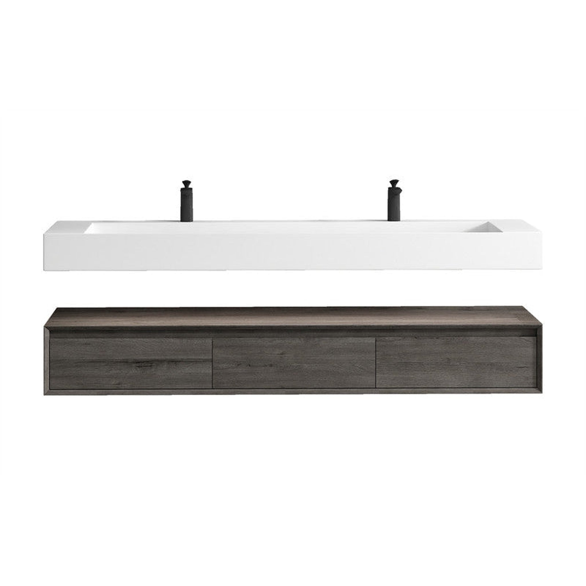 Aria 72&quot; Smoke Oak Floating Vanity With Double Faucet Holes and Reinforced White Acrylic Sink