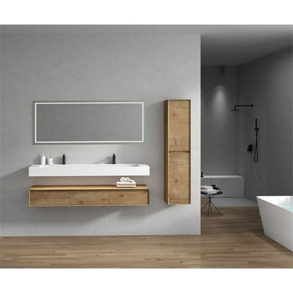 Aria 72&quot; White Oak Floating Vanity With Double Faucet Holes and Reinforced White Acrylic Sink