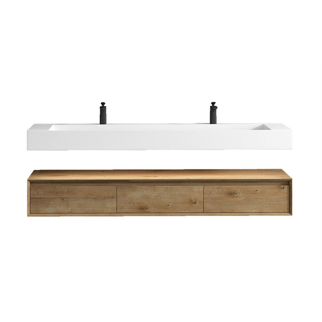 Aria 72&quot; White Oak Floating Vanity With Double Faucet Holes and Reinforced White Acrylic Sink