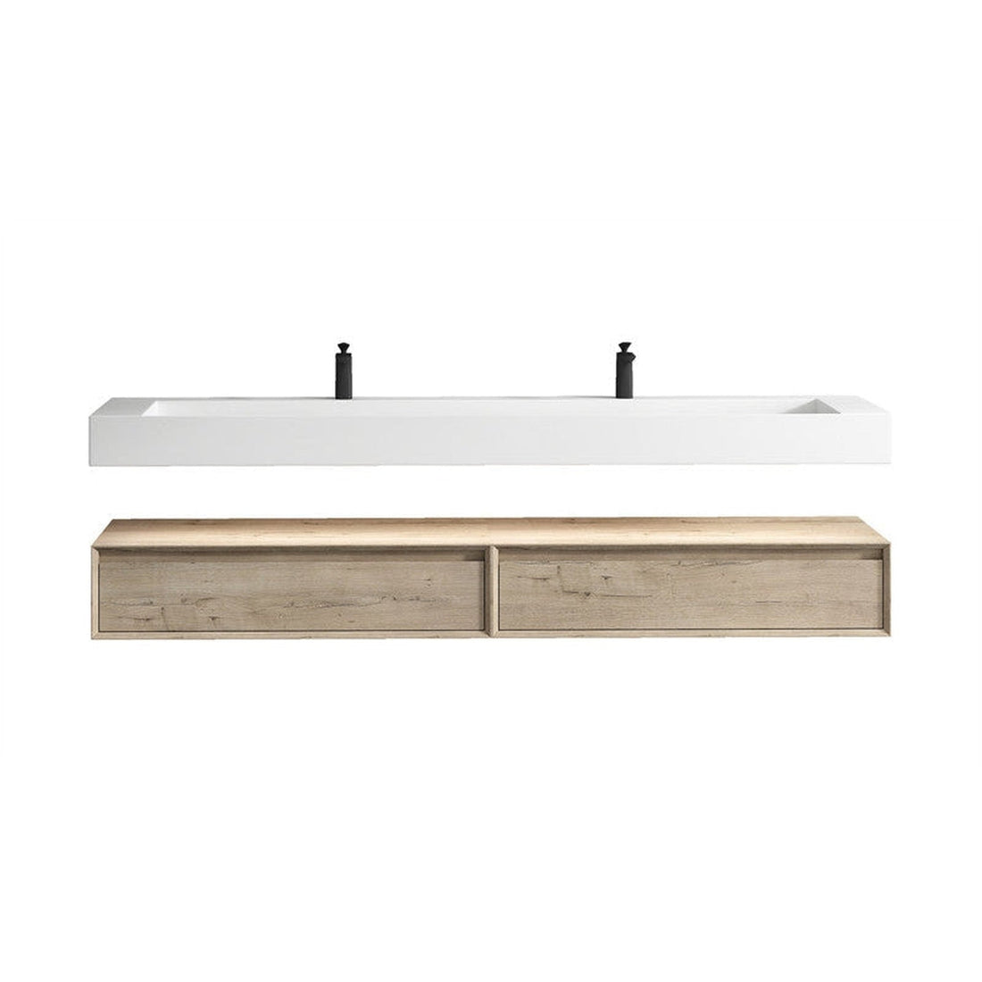 Aria 84&quot; Light Oak Floating Vanity With Double Faucet Holes and Reinforced White Acrylic Sink