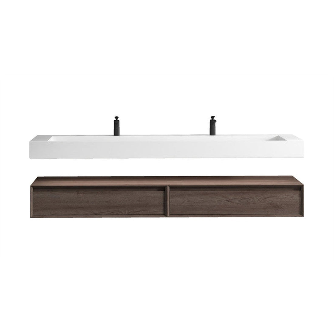 Aria 84&quot; Red Oak Floating Vanity With Double Faucet Holes and Reinforced White Acrylic Sink