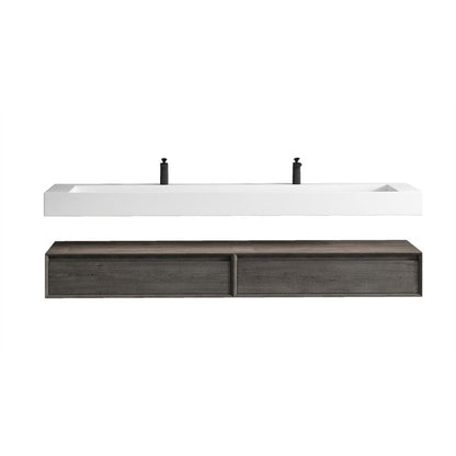 Aria 84&quot; Smoke Oak Floating Vanity With Double Faucet Holes and Reinforced White Acrylic Sink