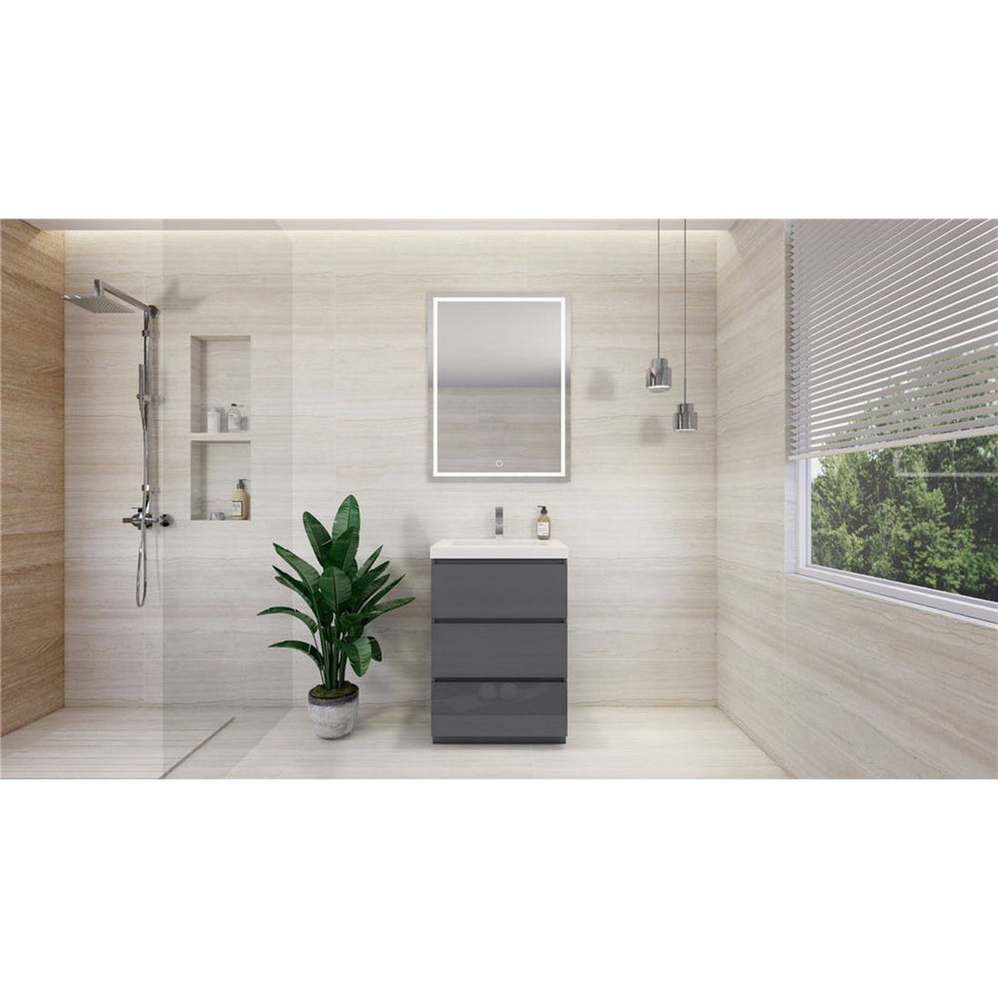 Elysian 24&quot; High Gloss Gray Freestanding Vanity With Single Reinforced White Acrylic Sink