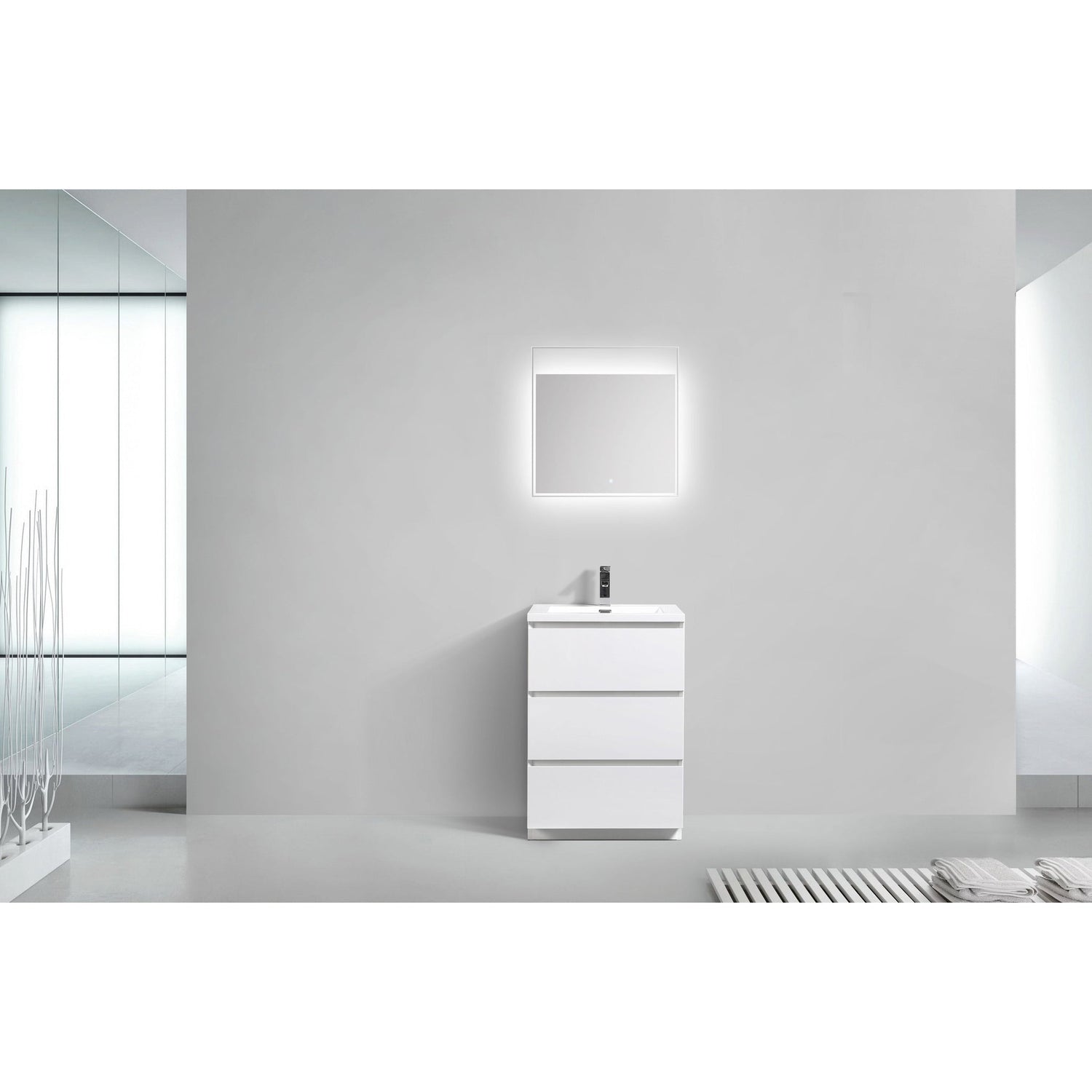 Elysian 24&quot; High Gloss White Freestanding Vanity With Single Reinforced White Acrylic Sink