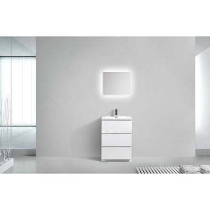 Elysian 24&quot; High Gloss White Freestanding Vanity With Single Reinforced White Acrylic Sink