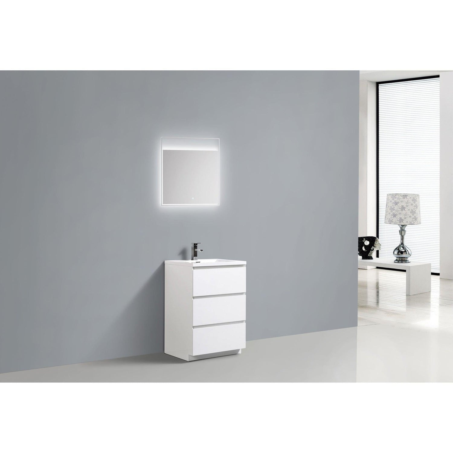 Elysian 24&quot; High Gloss White Freestanding Vanity With Single Reinforced White Acrylic Sink