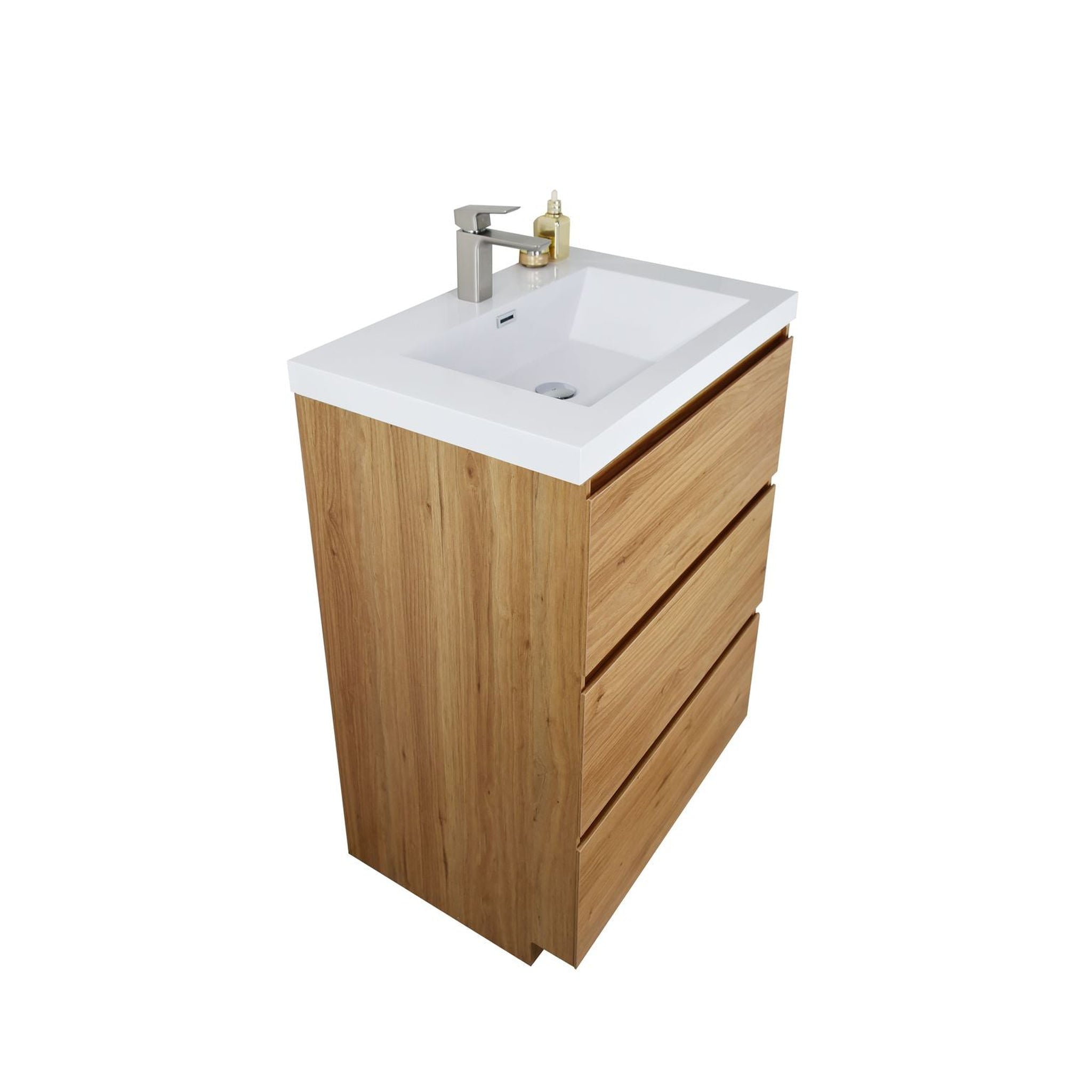 Elysian 24&quot; Nature Oak Freestanding Vanity With Single Reinforced White Acrylic Sink