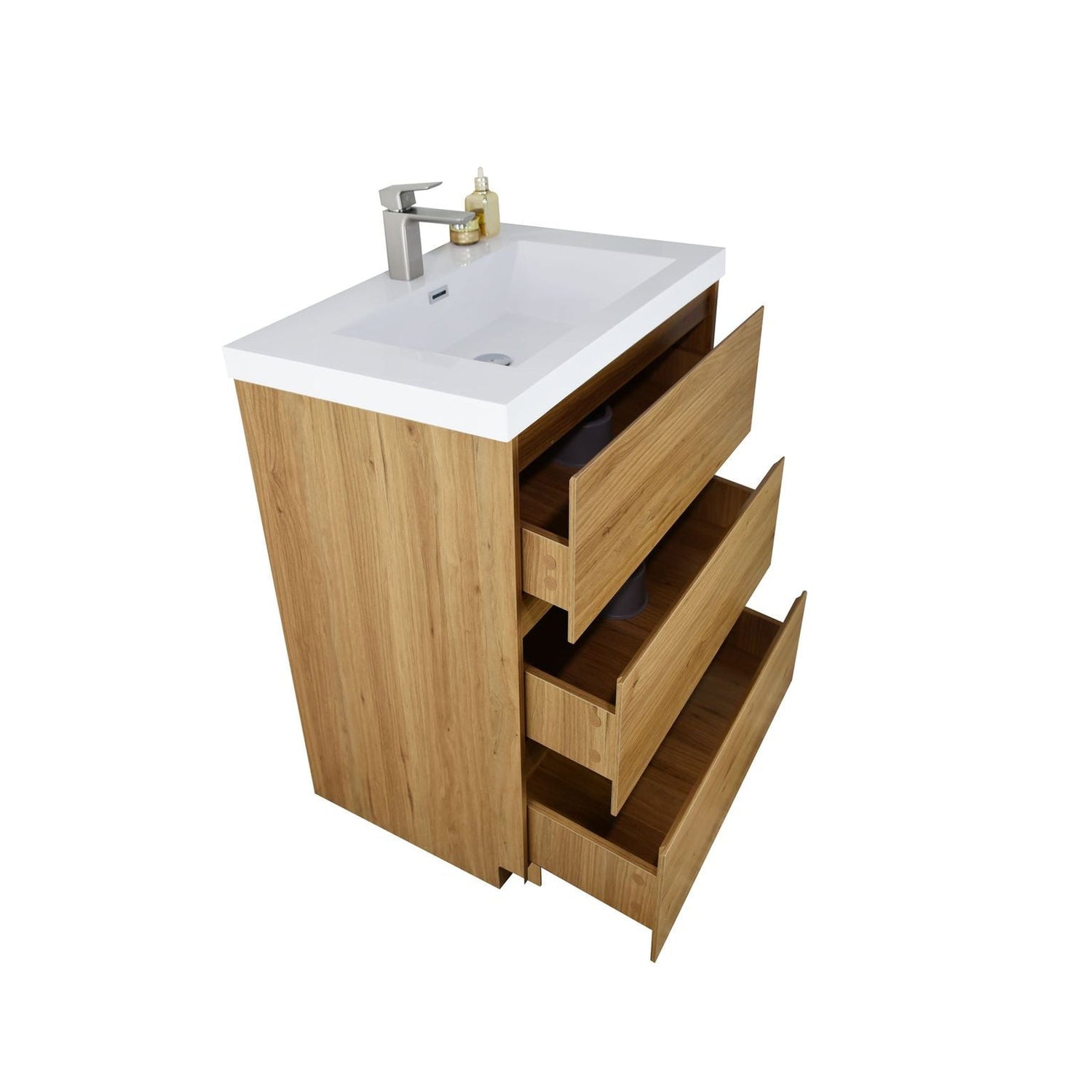 Elysian 24&quot; Nature Oak Freestanding Vanity With Single Reinforced White Acrylic Sink