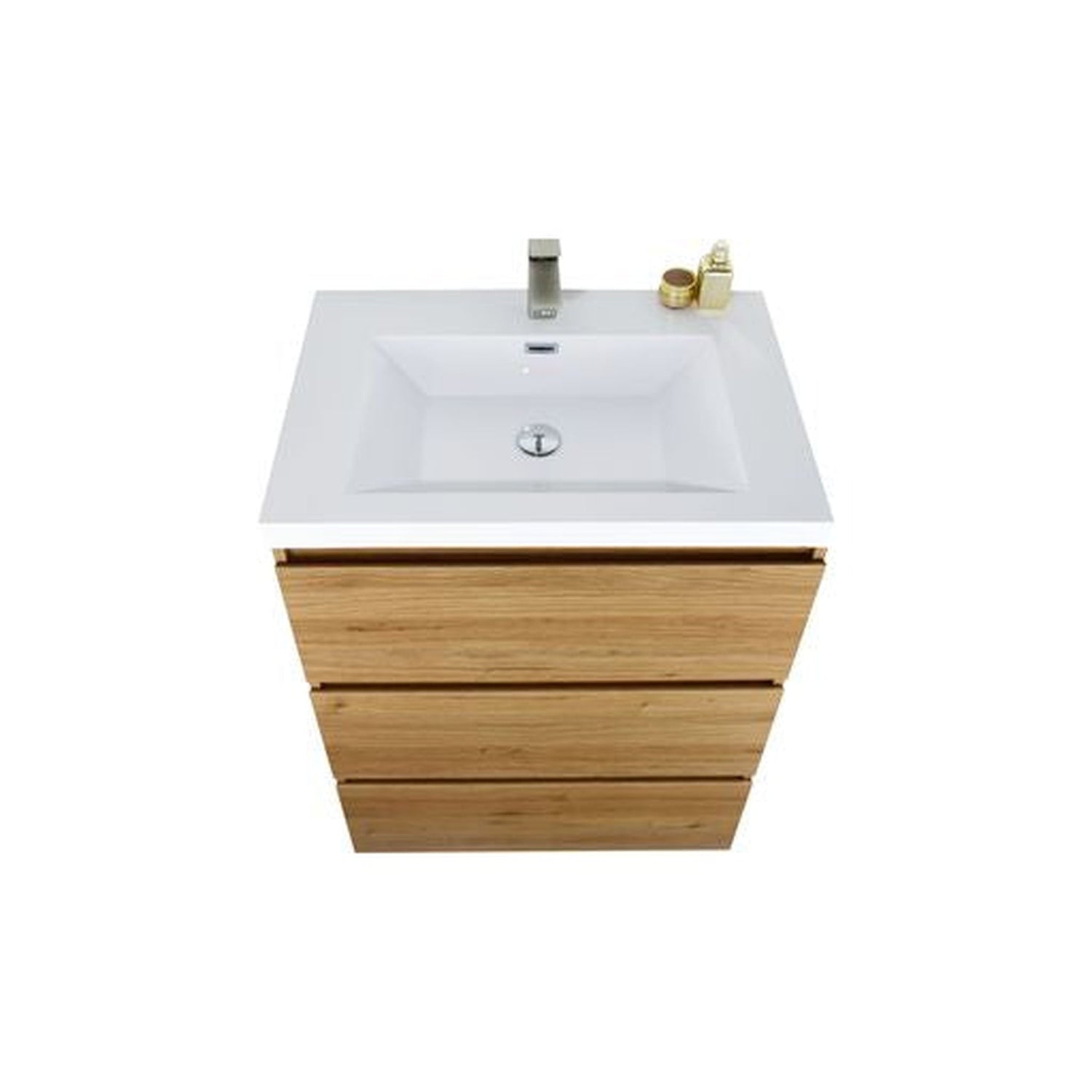 Elysian 24&quot; Nature Oak Freestanding Vanity With Single Reinforced White Acrylic Sink