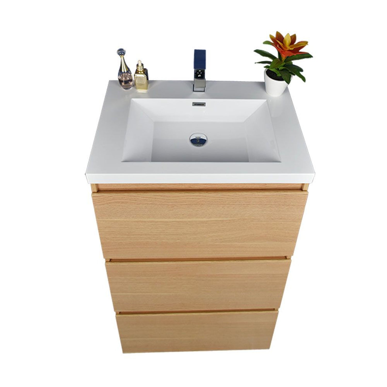 Elysian 24&quot; White Oak Freestanding Vanity With Single Reinforced White Acrylic Sink