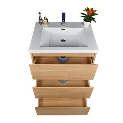 Elysian 24&quot; White Oak Freestanding Vanity With Single Reinforced White Acrylic Sink