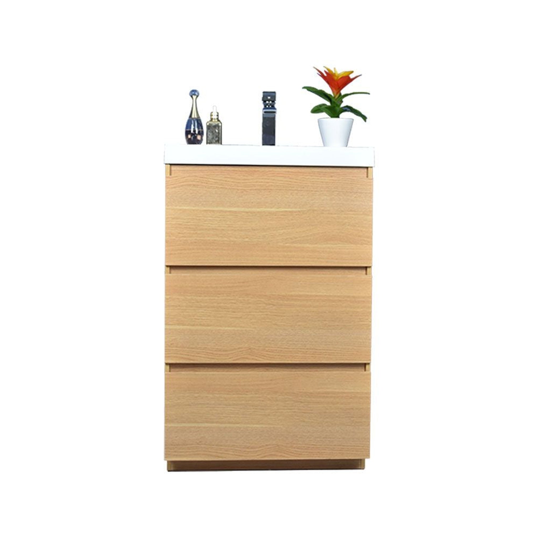 Elysian 24&quot; White Oak Freestanding Vanity With Single Reinforced White Acrylic Sink