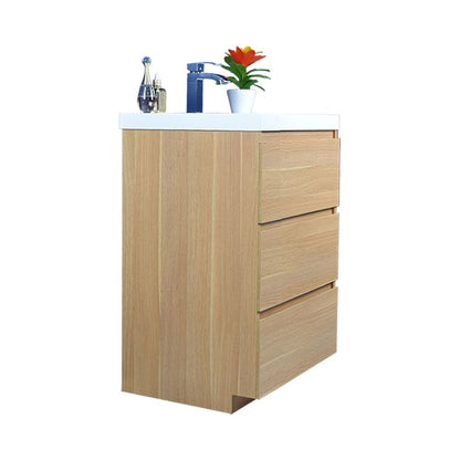 Elysian 24&quot; White Oak Freestanding Vanity With Single Reinforced White Acrylic Sink