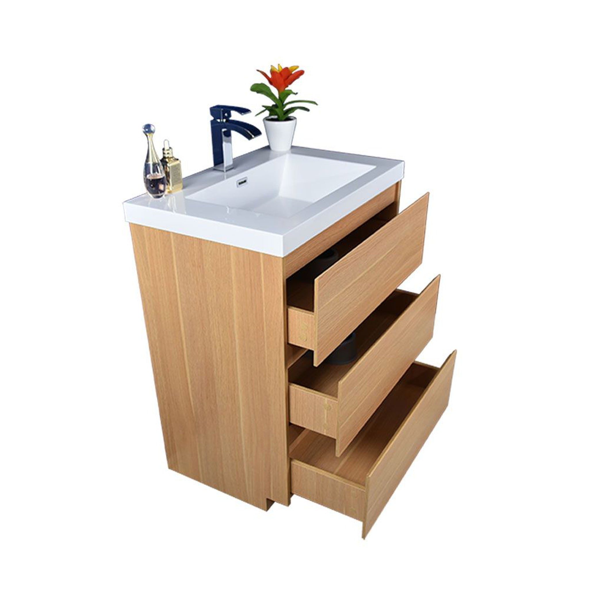 Elysian 24&quot; White Oak Freestanding Vanity With Single Reinforced White Acrylic Sink