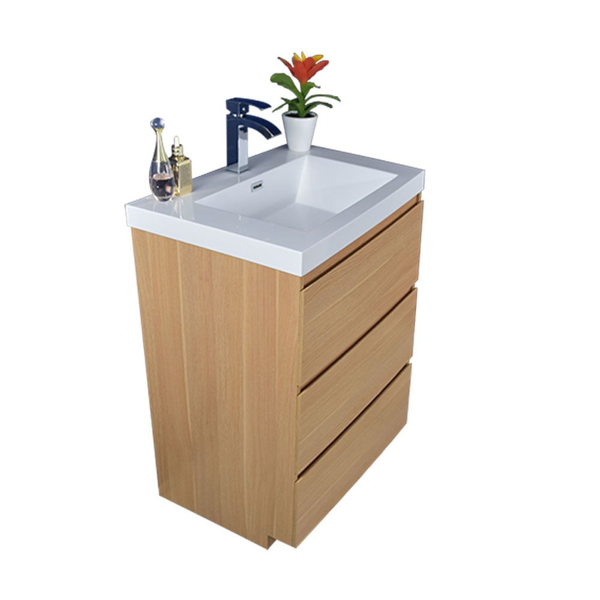 Elysian 24&quot; White Oak Freestanding Vanity With Single Reinforced White Acrylic Sink