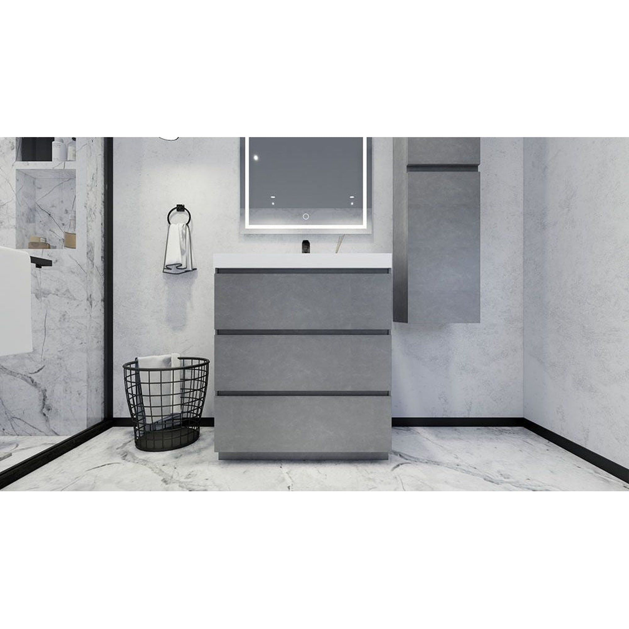 Elysian 30&quot; Cement Gray Freestanding Vanity With Single Reinforced White Acrylic Sink