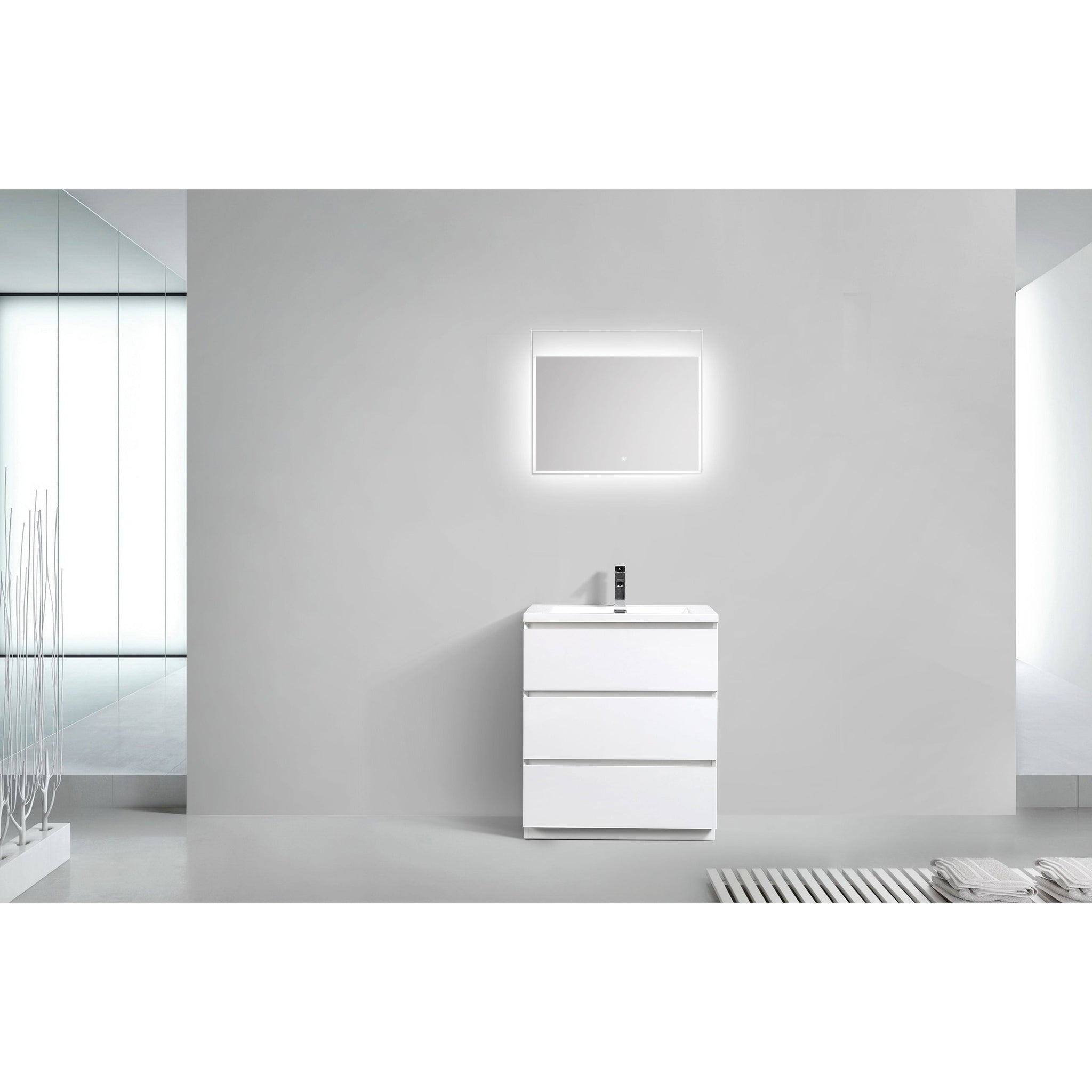 Elysian 30&quot; High Gloss White Freestanding Vanity With Single Reinforced White Acrylic Sink