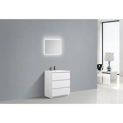 Elysian 30&quot; High Gloss White Freestanding Vanity With Single Reinforced White Acrylic Sink