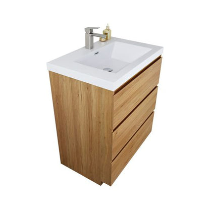 Elysian 30&quot; Nature Oak Freestanding Vanity With Single Reinforced White Acrylic Sink