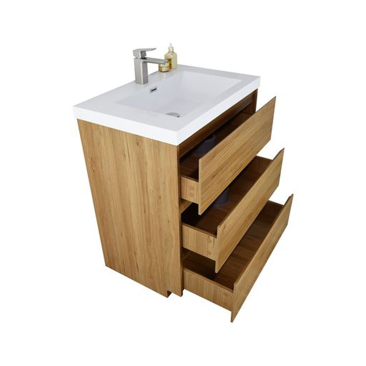 Elysian 30&quot; Nature Oak Freestanding Vanity With Single Reinforced White Acrylic Sink