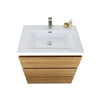 Elysian 30&quot; Nature Oak Freestanding Vanity With Single Reinforced White Acrylic Sink