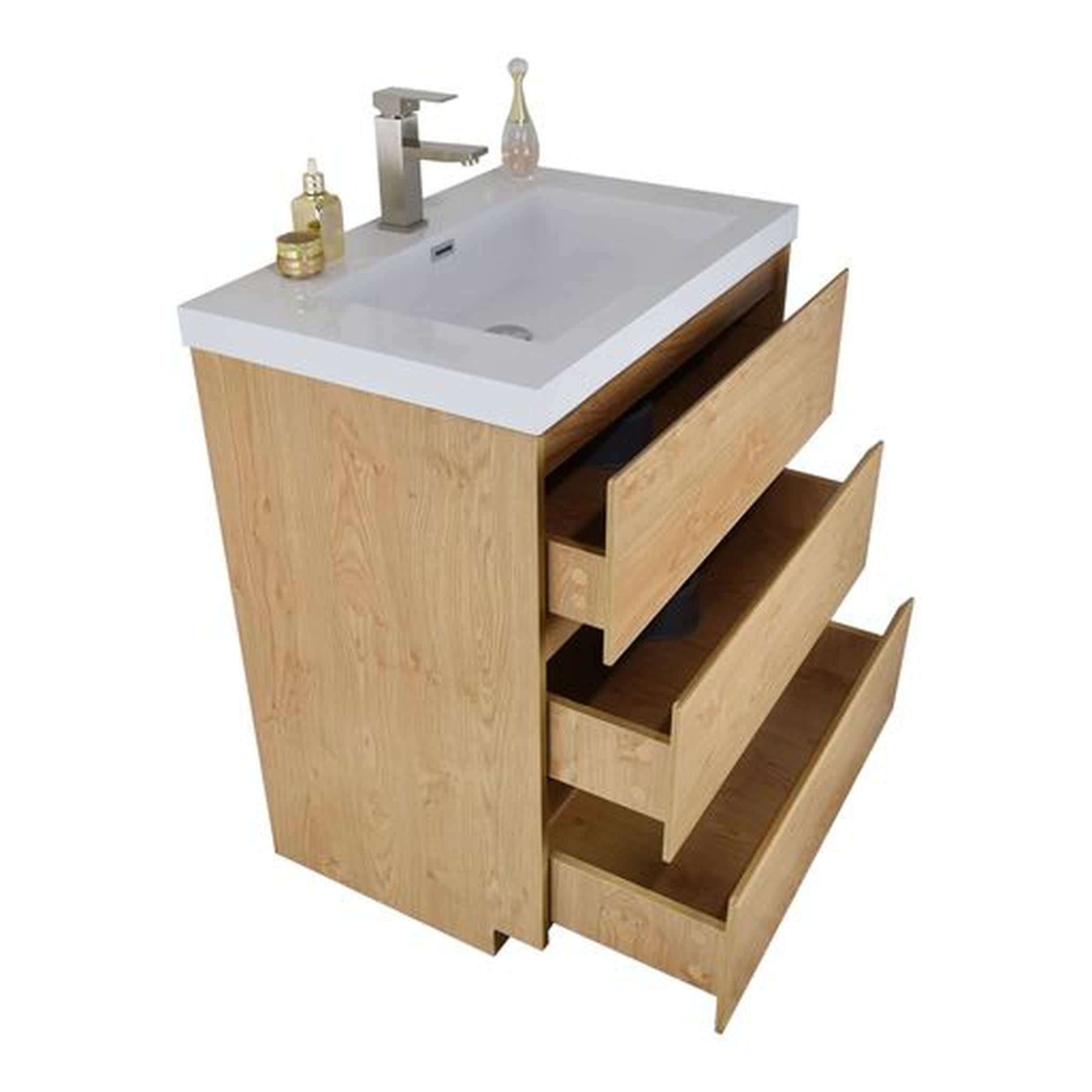 Elysian 30&quot; New England Oak Freestanding Vanity With Single Reinforced White Acrylic Sink