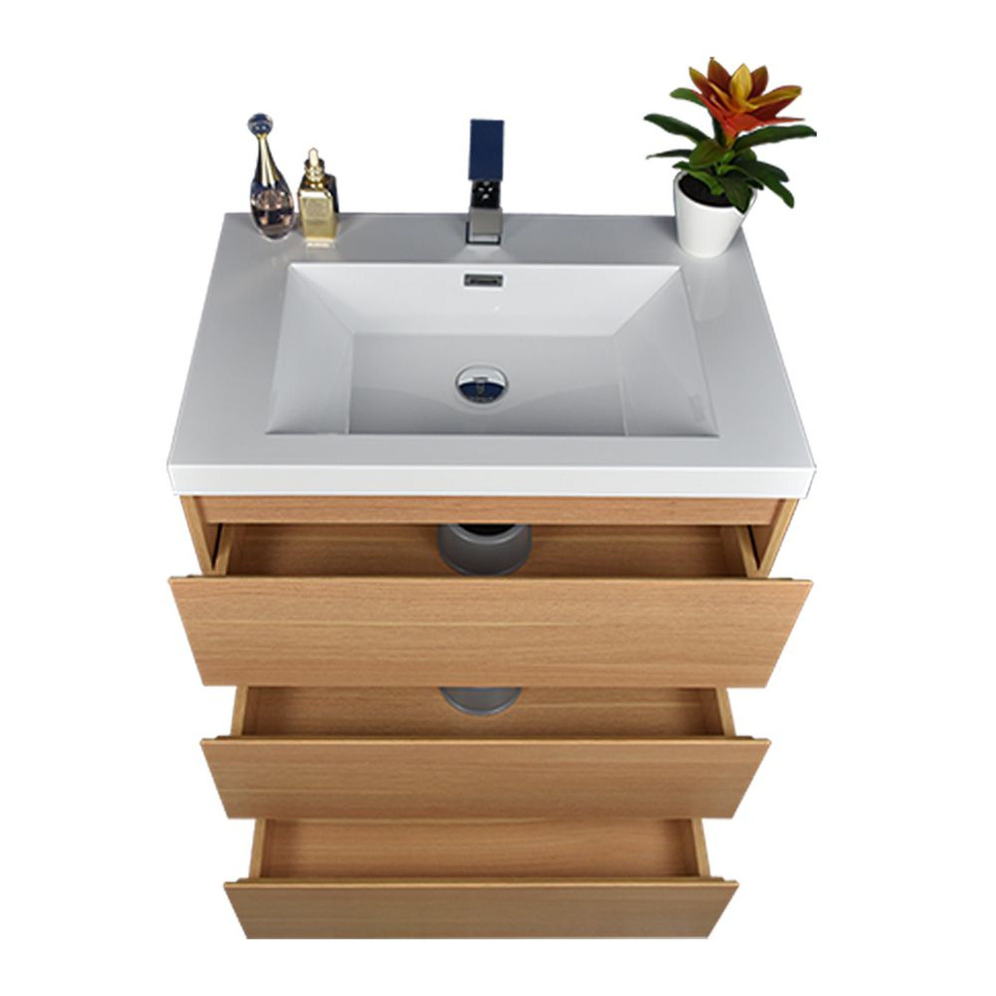 Elysian 30&quot; White Oak Freestanding Vanity With Single Reinforced White Acrylic Sink