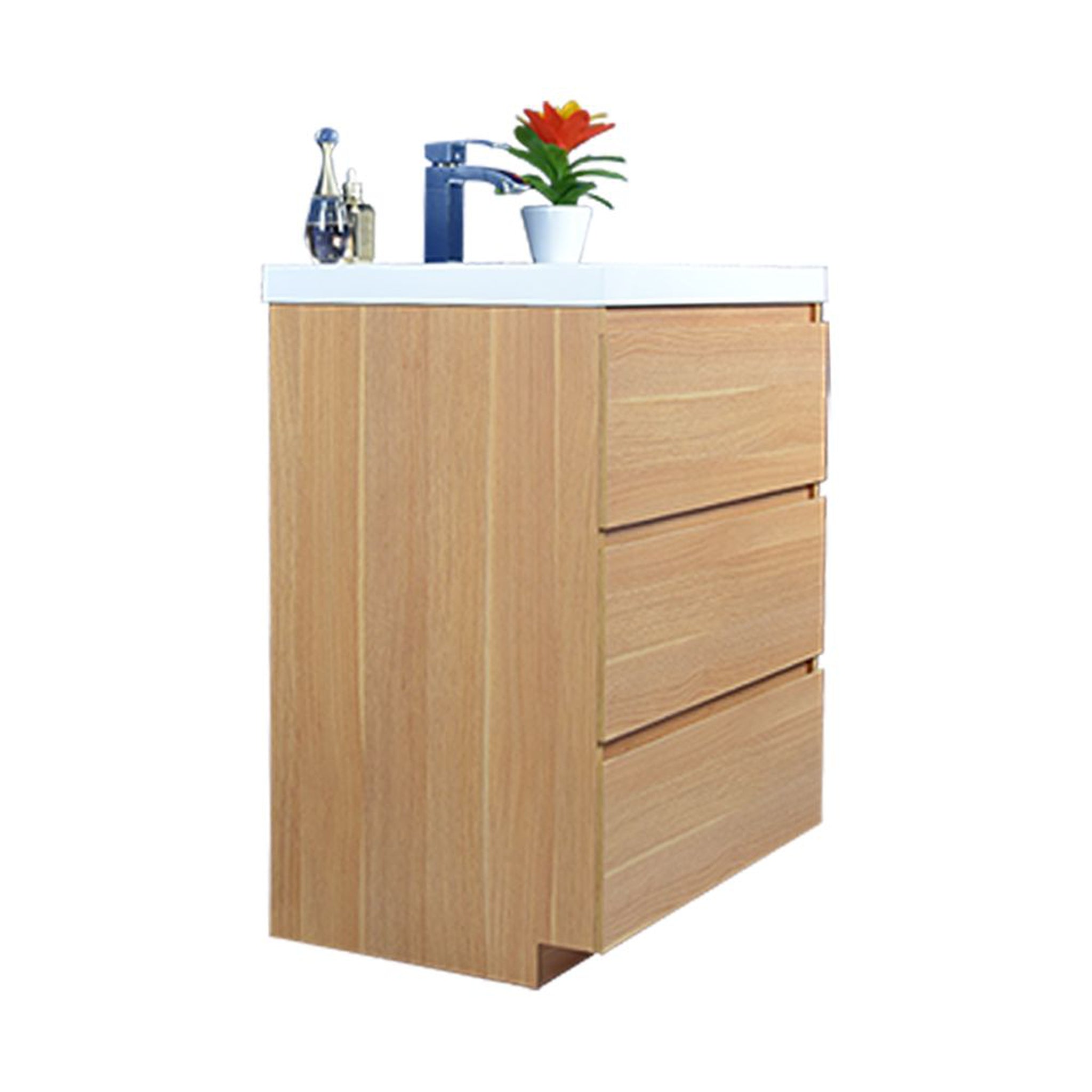 Elysian 30&quot; White Oak Freestanding Vanity With Single Reinforced White Acrylic Sink