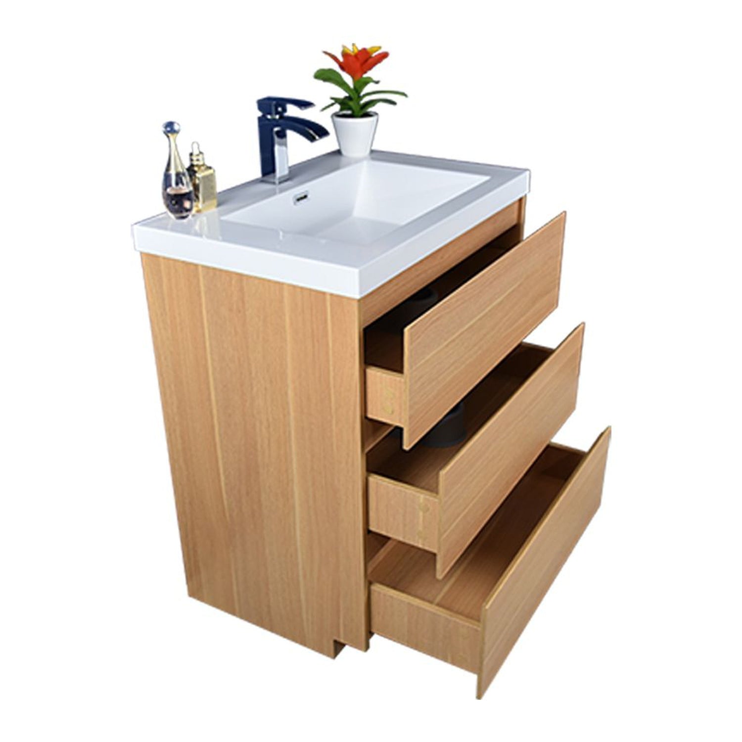 Elysian 30&quot; White Oak Freestanding Vanity With Single Reinforced White Acrylic Sink