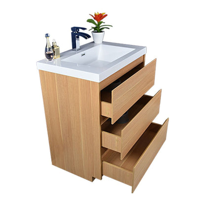 Elysian 30&quot; White Oak Freestanding Vanity With Single Reinforced White Acrylic Sink