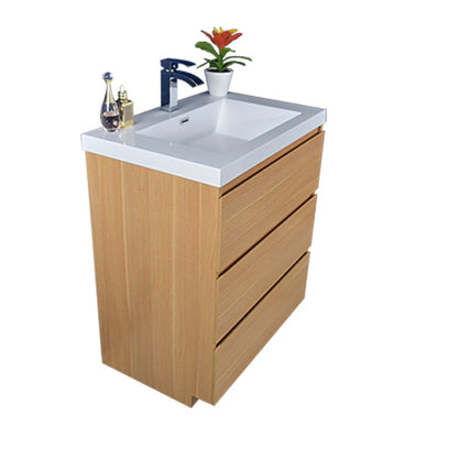 Elysian 30&quot; White Oak Freestanding Vanity With Single Reinforced White Acrylic Sink