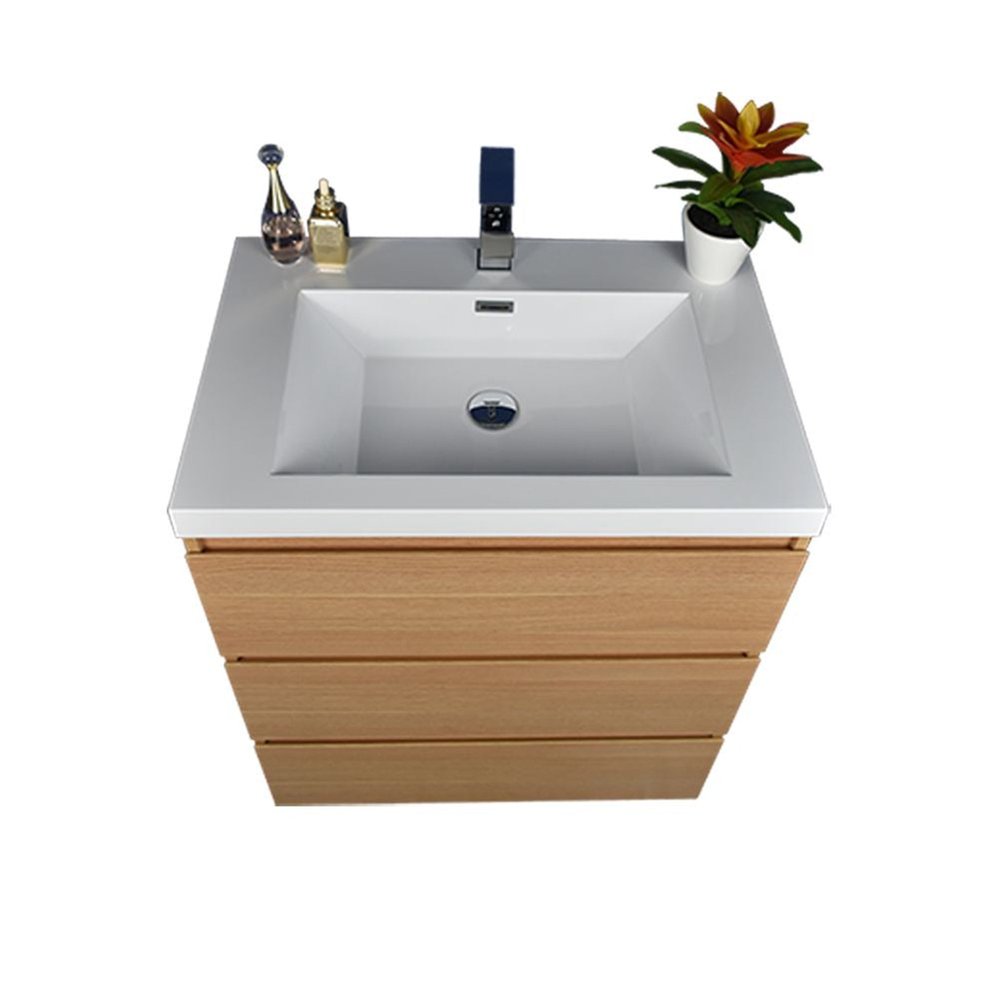 Elysian 30&quot; White Oak Freestanding Vanity With Single Reinforced White Acrylic Sink