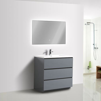 Elysian 36&quot; High Gloss Gray Freestanding Vanity With Single Reinforced White Acrylic Sink