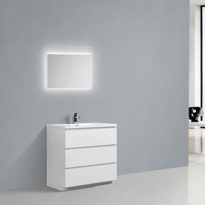 Elysian 36&quot; High Gloss White Freestanding Vanity With Single Reinforced White Acrylic Sink