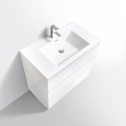 Elysian 36&quot; High Gloss White Freestanding Vanity With Single Reinforced White Acrylic Sink