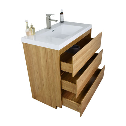 Elysian 36&quot; Nature Oak Freestanding Vanity With Single Reinforced White Acrylic Sink