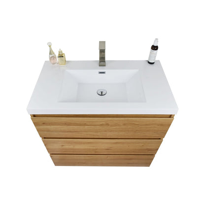 Elysian 36&quot; Nature Oak Freestanding Vanity With Single Reinforced White Acrylic Sink