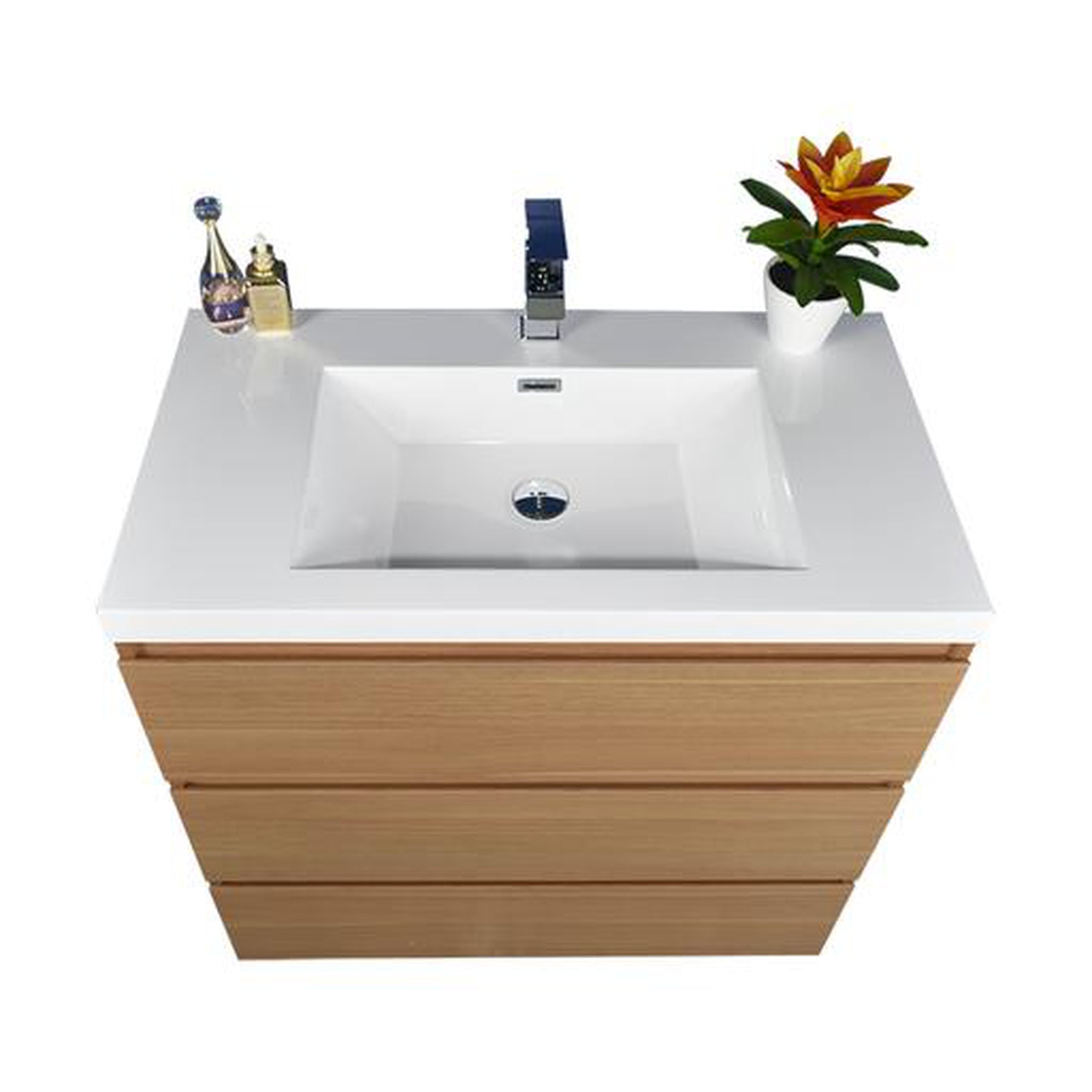 Elysian 36&quot; White Oak Freestanding Vanity With Single Reinforced White Acrylic Sink