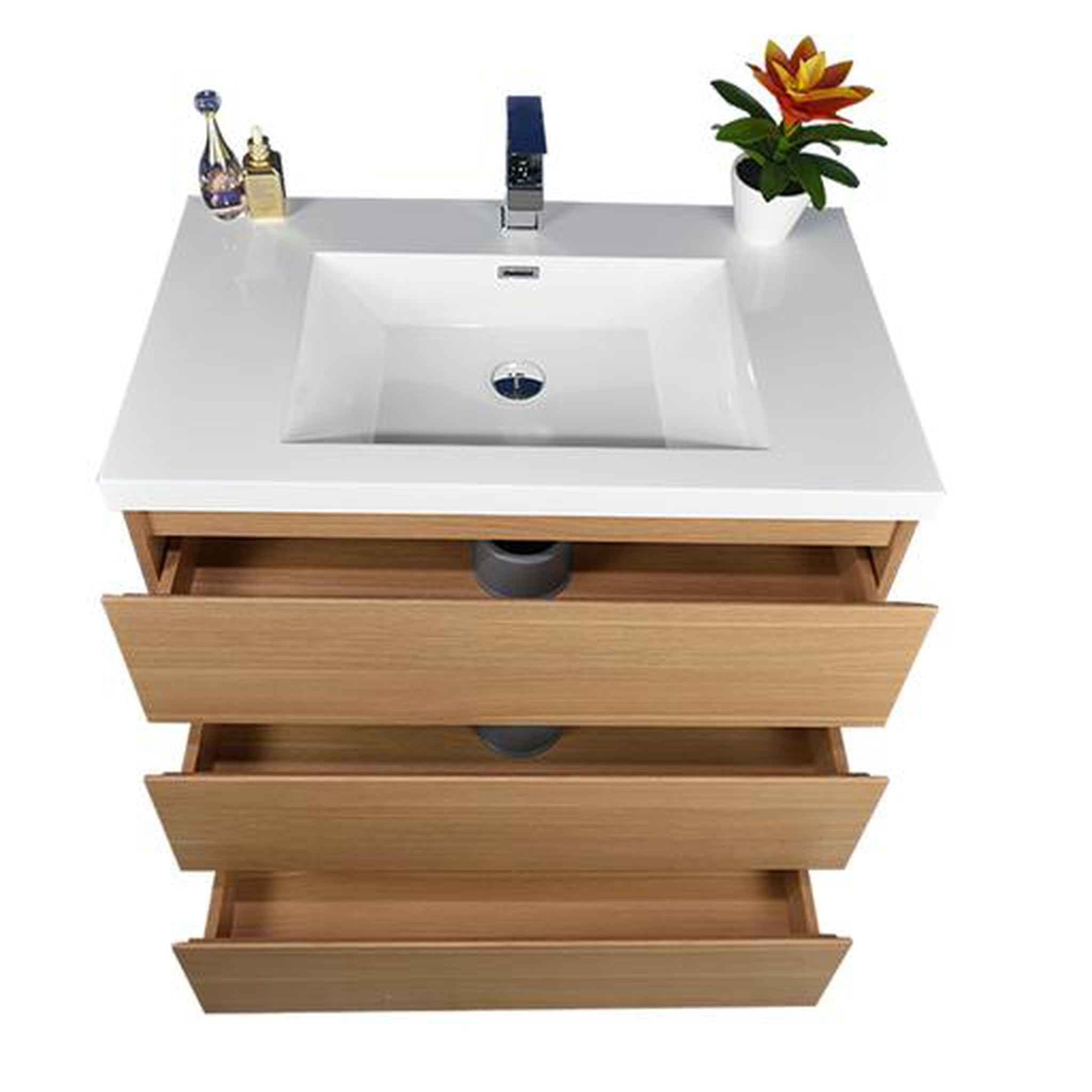 Elysian 36&quot; White Oak Freestanding Vanity With Single Reinforced White Acrylic Sink