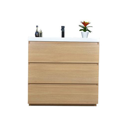 Elysian 36&quot; White Oak Freestanding Vanity With Single Reinforced White Acrylic Sink