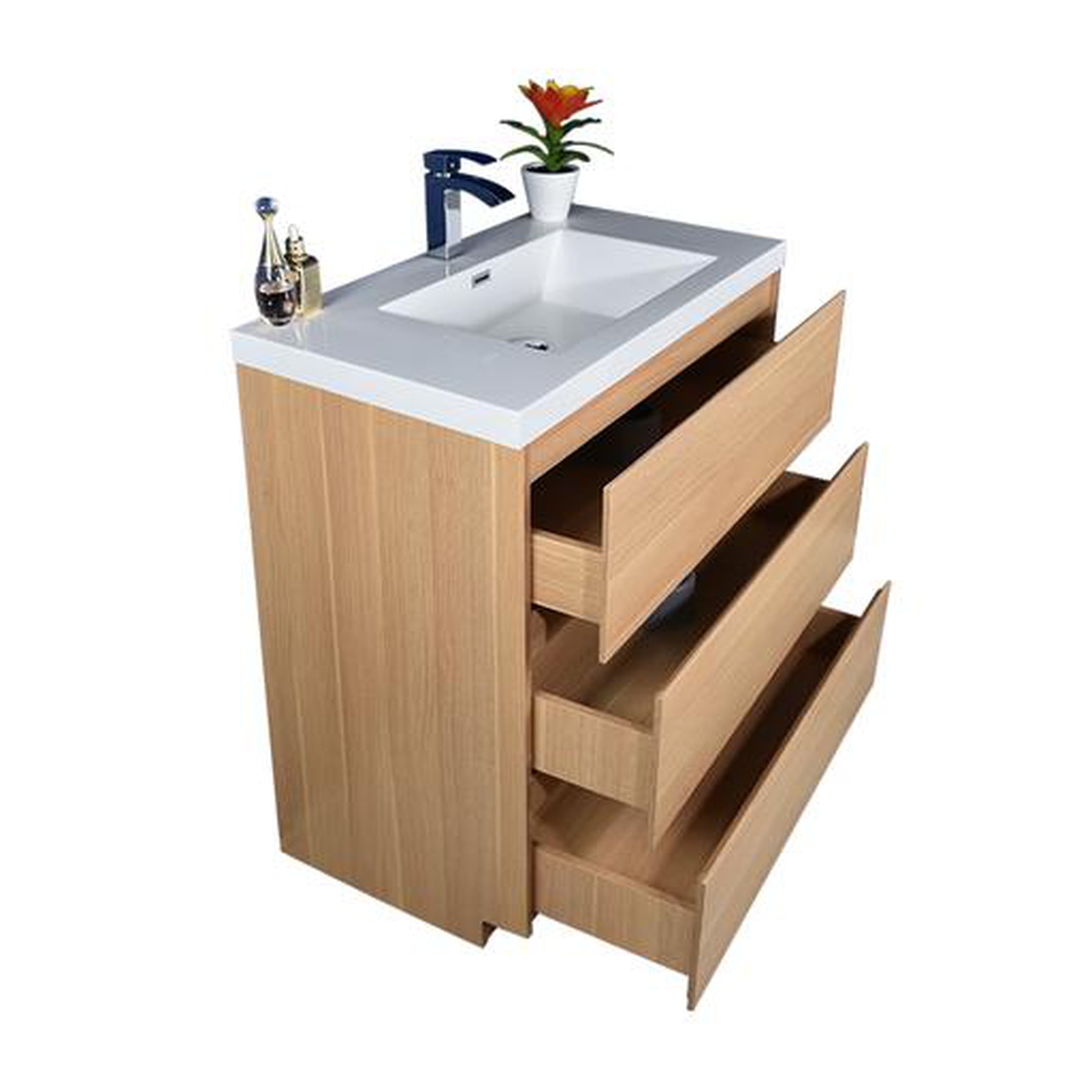 Elysian 36&quot; White Oak Freestanding Vanity With Single Reinforced White Acrylic Sink