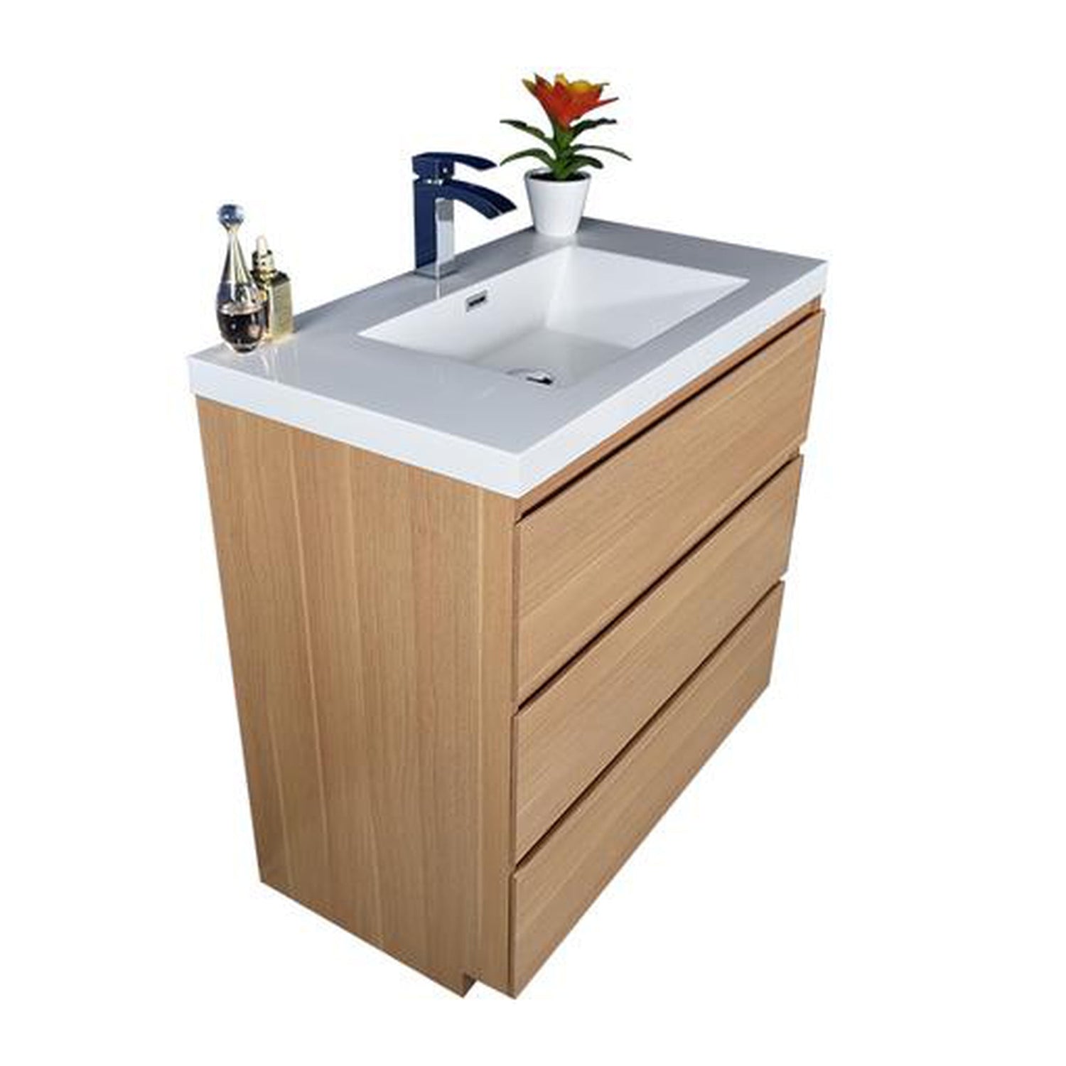 Elysian 36&quot; White Oak Freestanding Vanity With Single Reinforced White Acrylic Sink