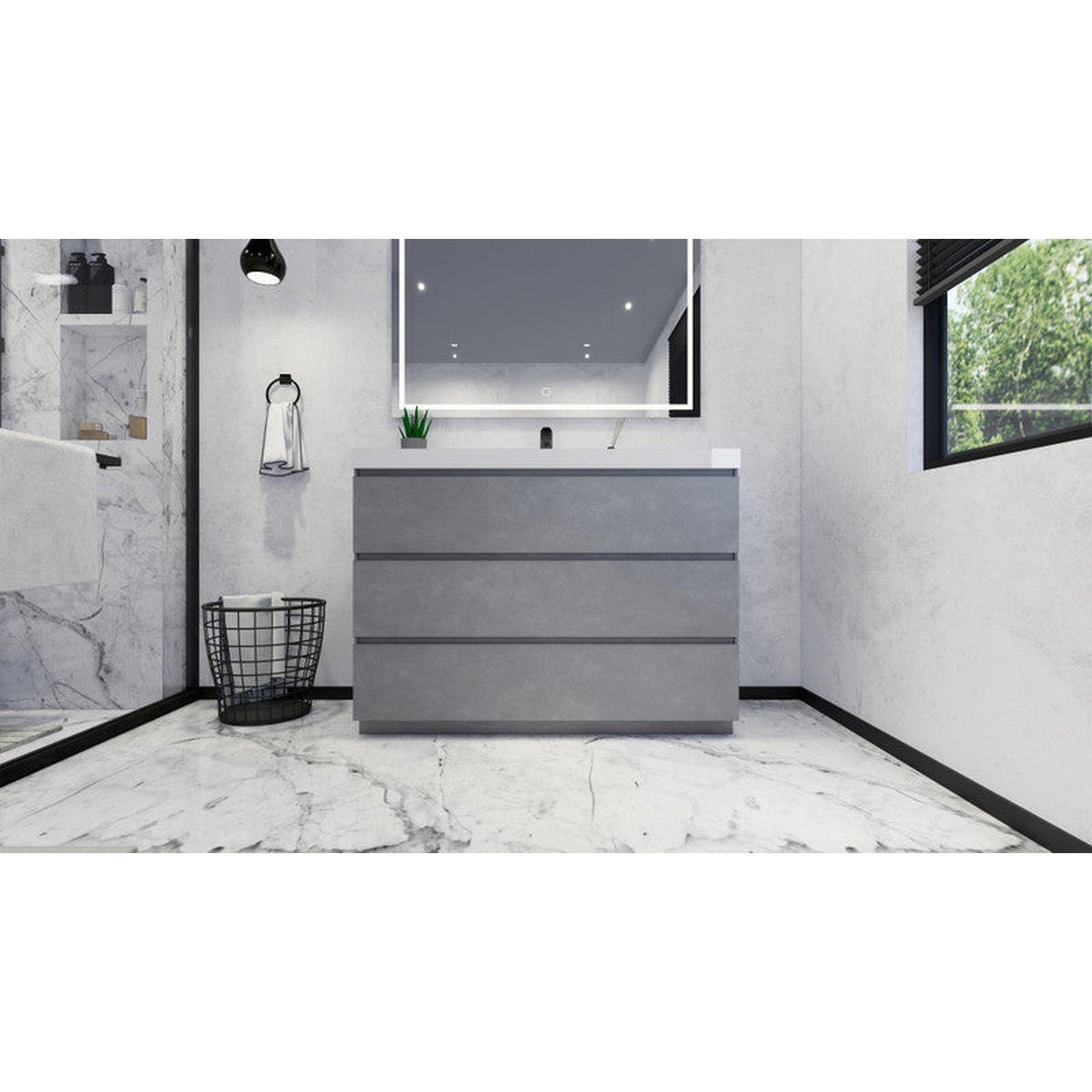 Elysian 42&quot; Cement Gray Freestanding Vanity With Single Reinforced White Acrylic Sink