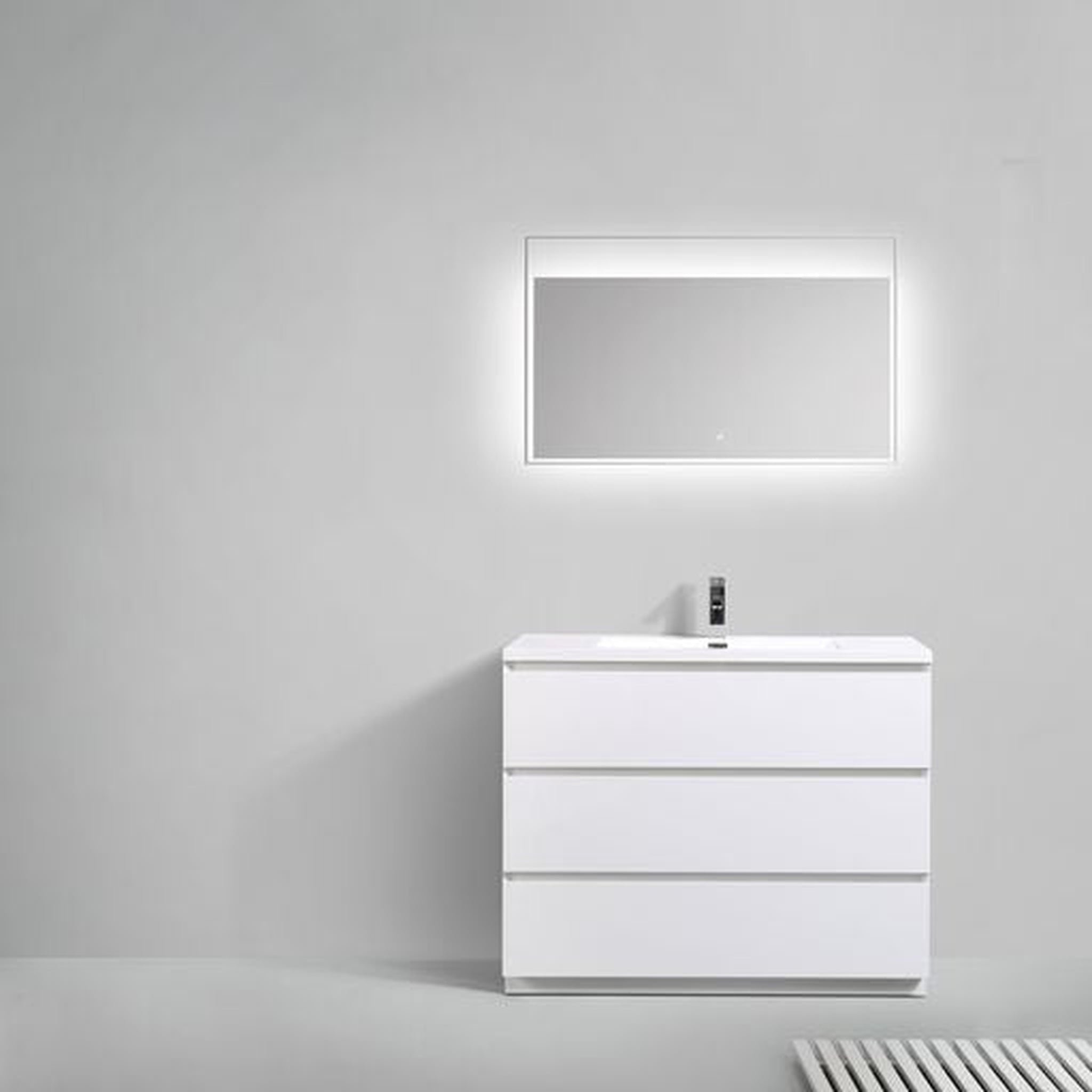 Elysian 42&quot; High Gloss White Freestanding Vanity With Single Reinforced White Acrylic Sink