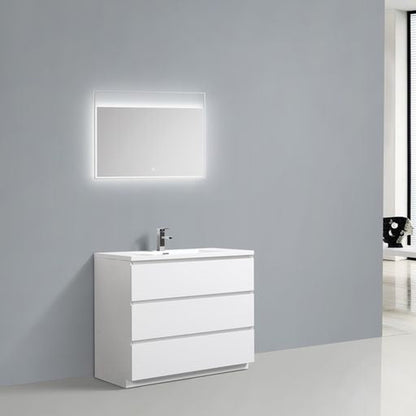 Elysian 42&quot; High Gloss White Freestanding Vanity With Single Reinforced White Acrylic Sink