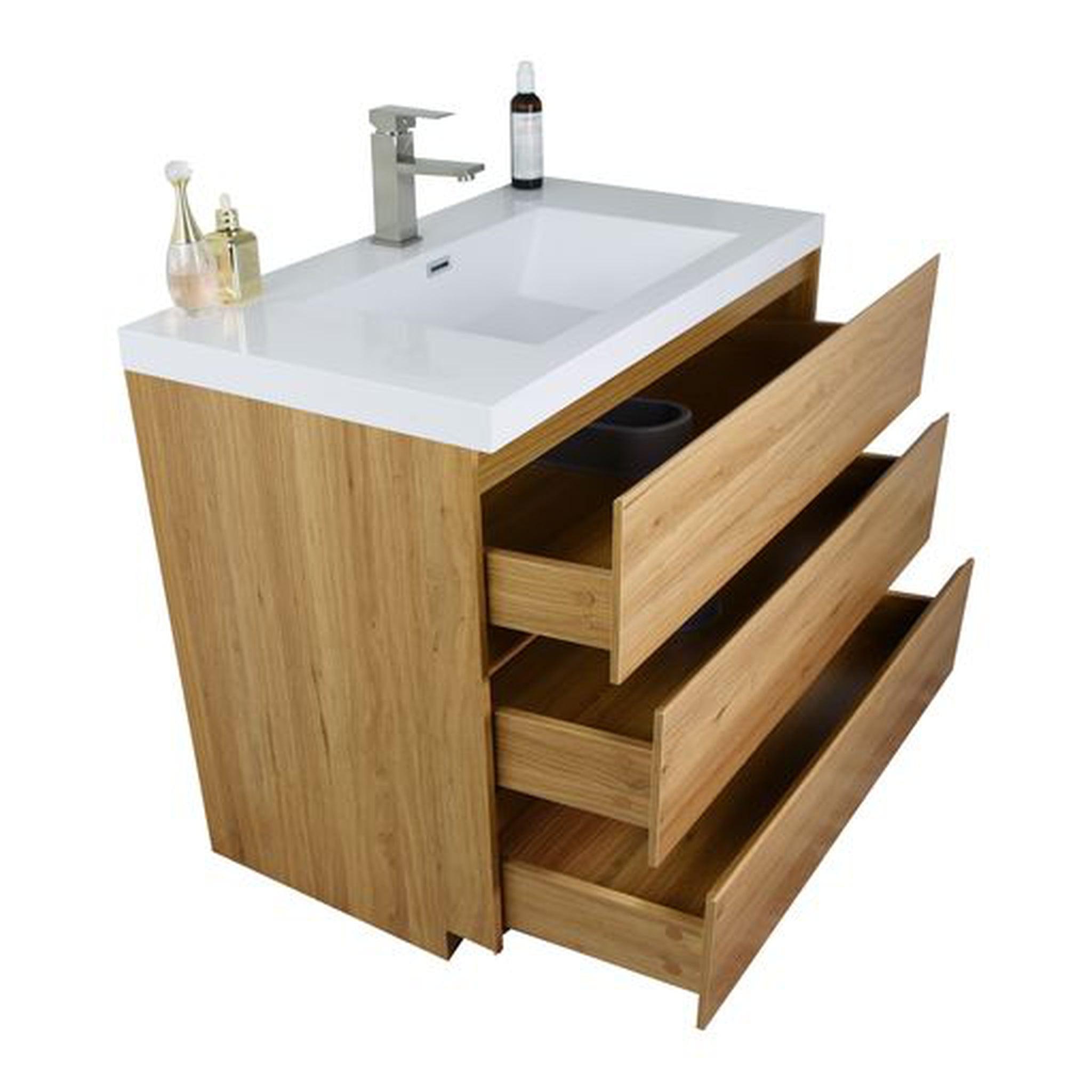 Elysian 42&quot; Nature Oak Freestanding Vanity With Single Reinforced White Acrylic Sink