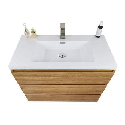 Elysian 42&quot; Nature Oak Freestanding Vanity With Single Reinforced White Acrylic Sink