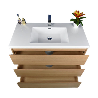 Elysian 42&quot; White Oak Freestanding Vanity With Single Reinforced White Acrylic Sink