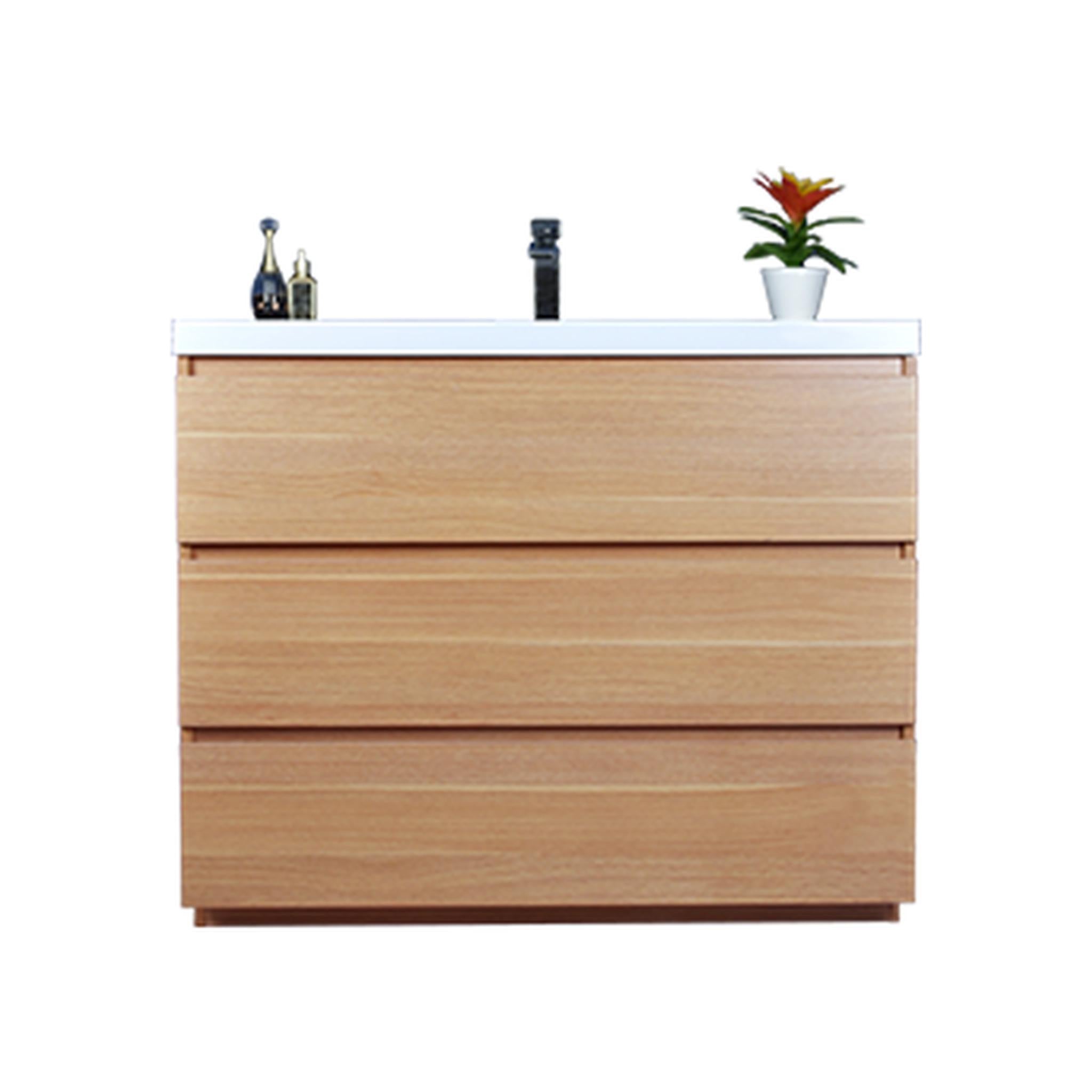 Elysian 42&quot; White Oak Freestanding Vanity With Single Reinforced White Acrylic Sink