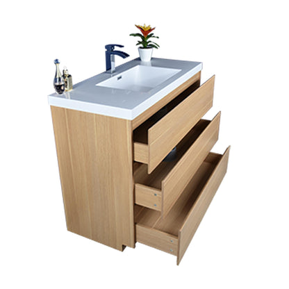 Elysian 42&quot; White Oak Freestanding Vanity With Single Reinforced White Acrylic Sink